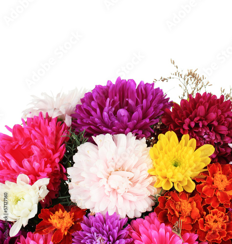 Beautiful bouquet of chrysanthemums on white background