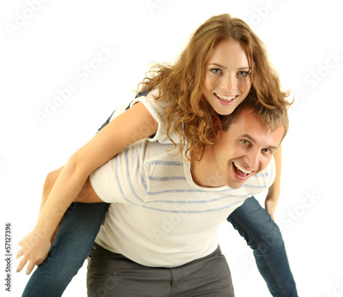 Young couple isolated on white