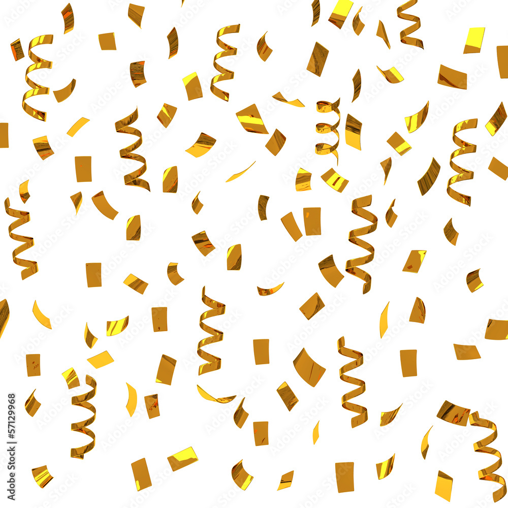 Golden confetti - party streamers, 3d Golden confetti - party streamers, 3d
