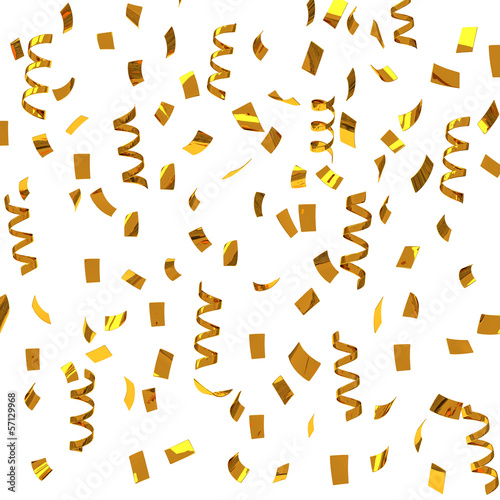 Golden confetti - party streamers, 3d