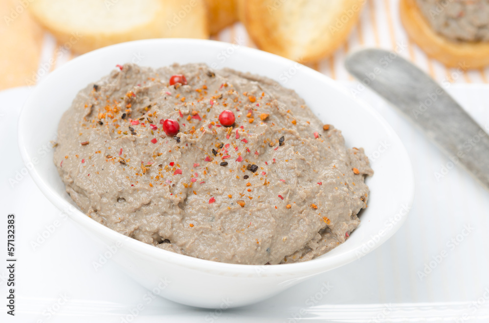 liver pate with pink pepper close-up liver pate with pink pepper close-up