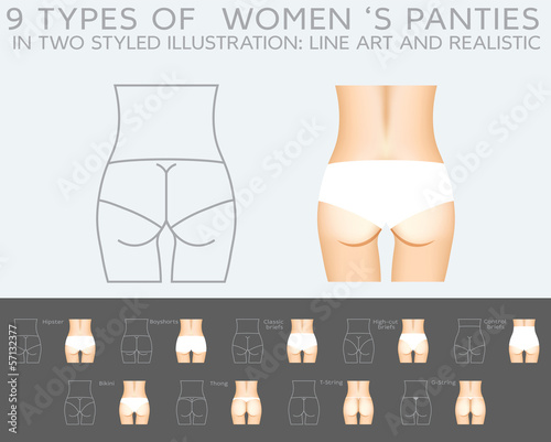 9 types of women's panties vector set