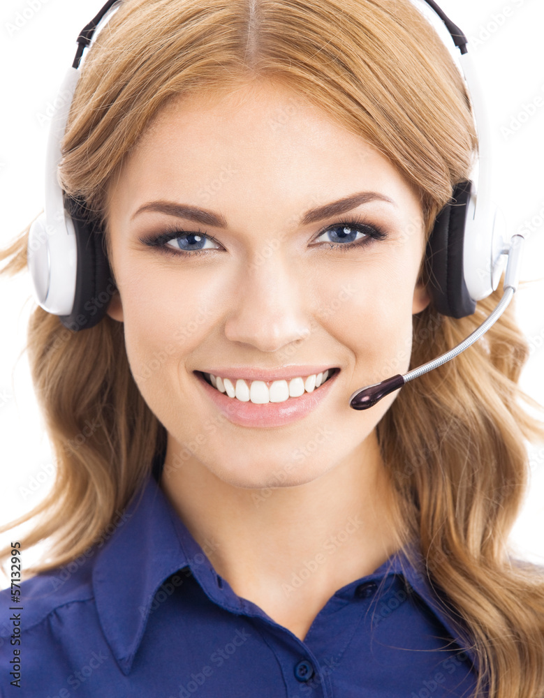 Support phone operator in headset, isolated Support phone operator in headset, isolated