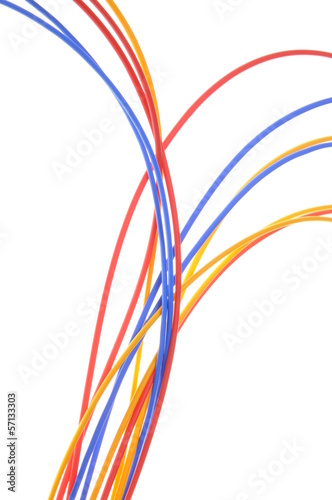 Colored computer cable isolated on white background
