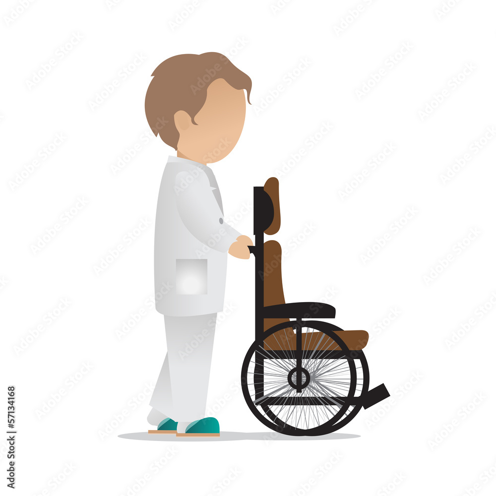 Medical Staff Pushing Wheelchair - Isolated On White Medical Staff Pushing Wheelchair - Isolated On White
