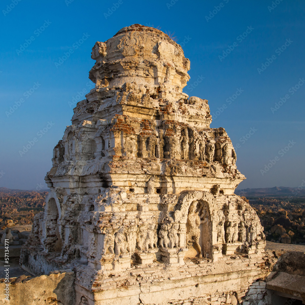 Ruins of the ancient temple in Hampi, Karnataka, India
