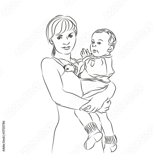 A young mother with a baby in her arms. Healthy Family.