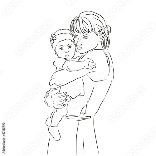 A young mother with a baby in her arms. Healthy Family.