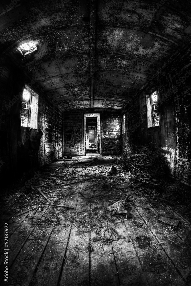 Fototapeta premium Old carriage interior with light intruding