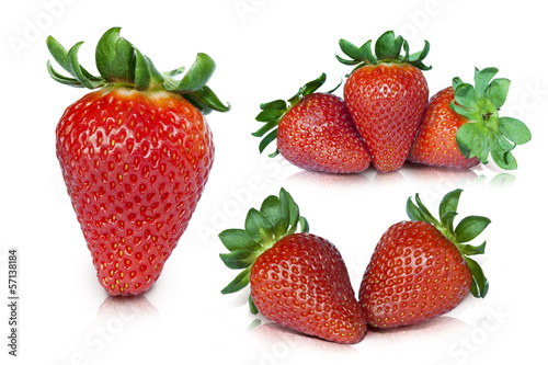 Strawberry sets with path on white background