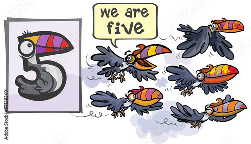 Cartoon Number Five with animal characters.