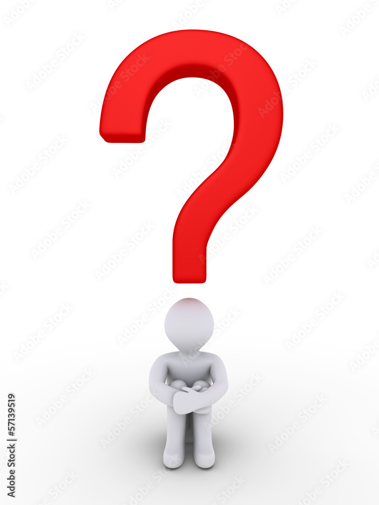 Person is wondering under a question mark Person is wondering under a question mark