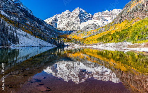 winter and Fall foliage in Maroon Bells, Aspen, CO