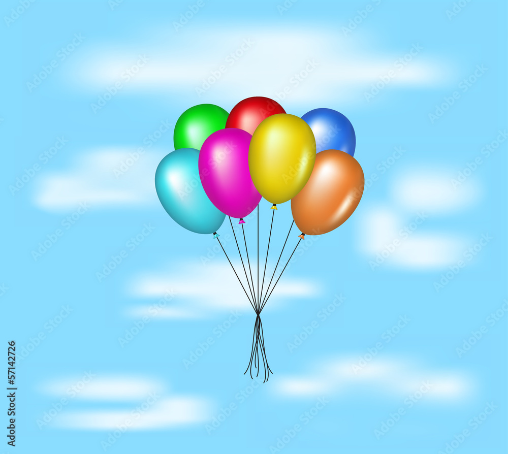 Multicolored balloons flying on blue sky Multicolored balloons flying on blue sky