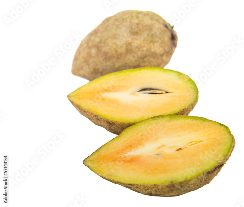 Sapodilla or chiku fruits over white background