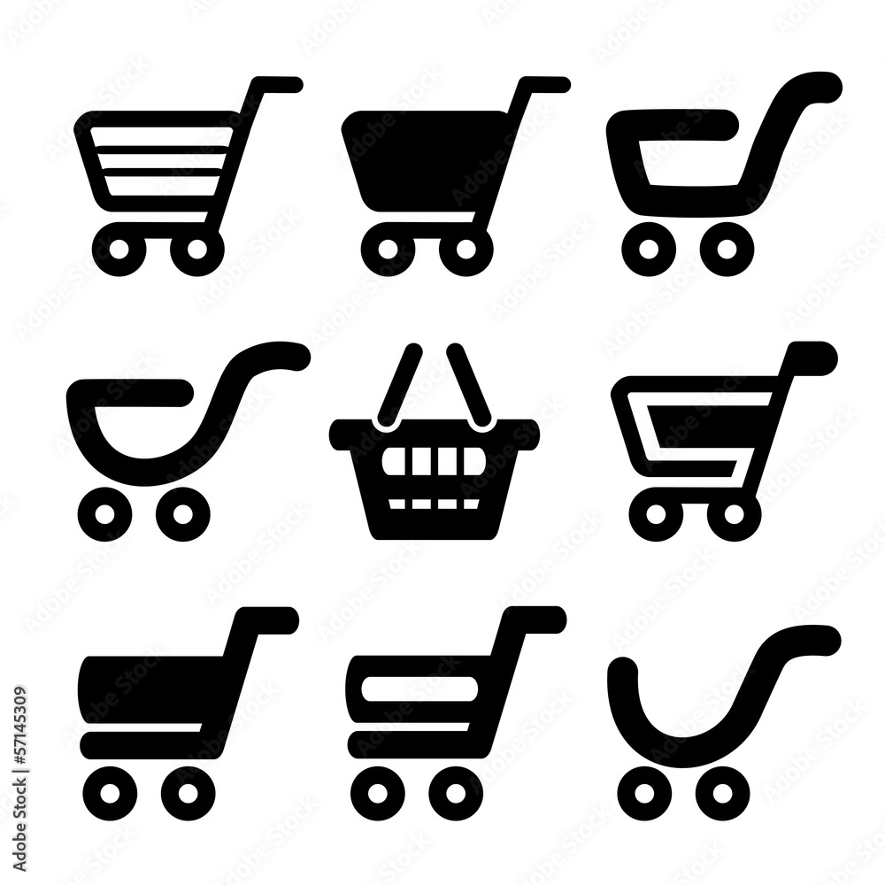Vector black simple shopping cart, trolley, item, button Vector black simple shopping cart, trolley, item, button