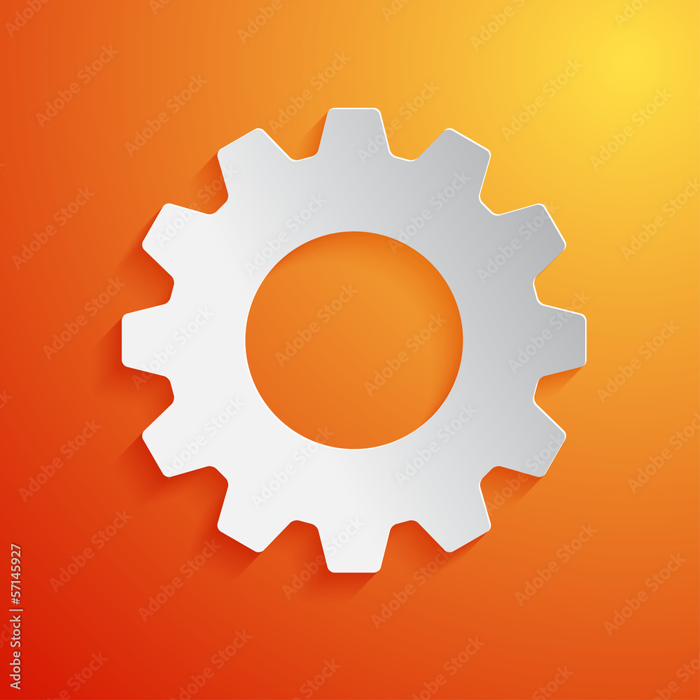 White gear icon on orange background. Vector illustration White gear icon on orange background. Vector illustration