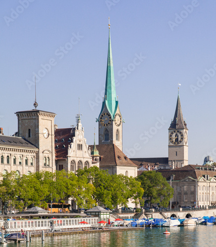 Zurich, Lady Minster, Stadthaus and St. Peter Church