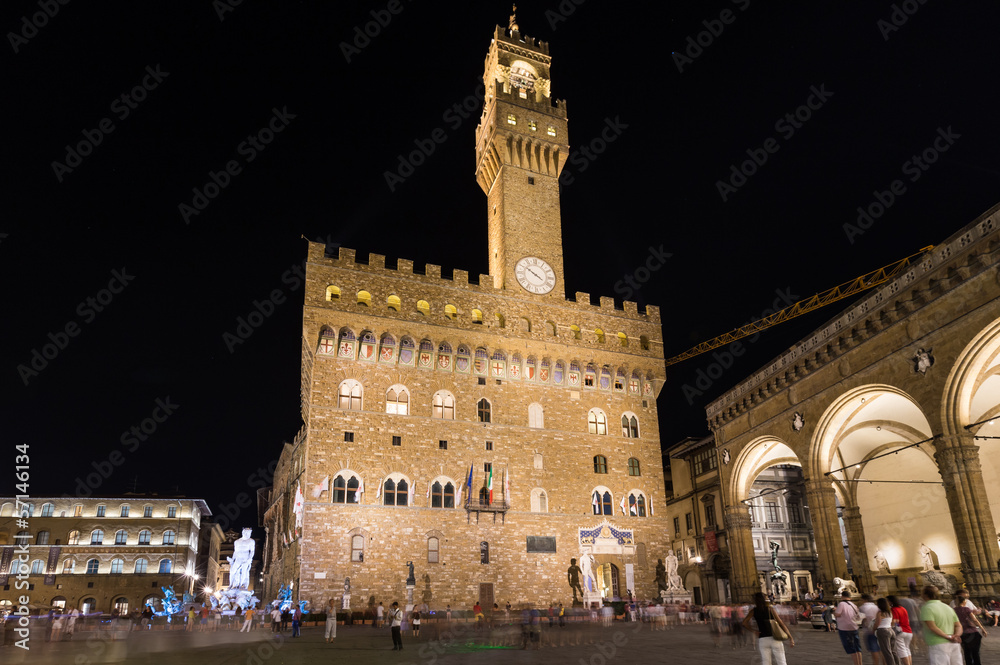 Old Palace (Palazzo Vecchio) at night in Florence