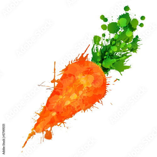 Carrot made of colorful splashes on white background
