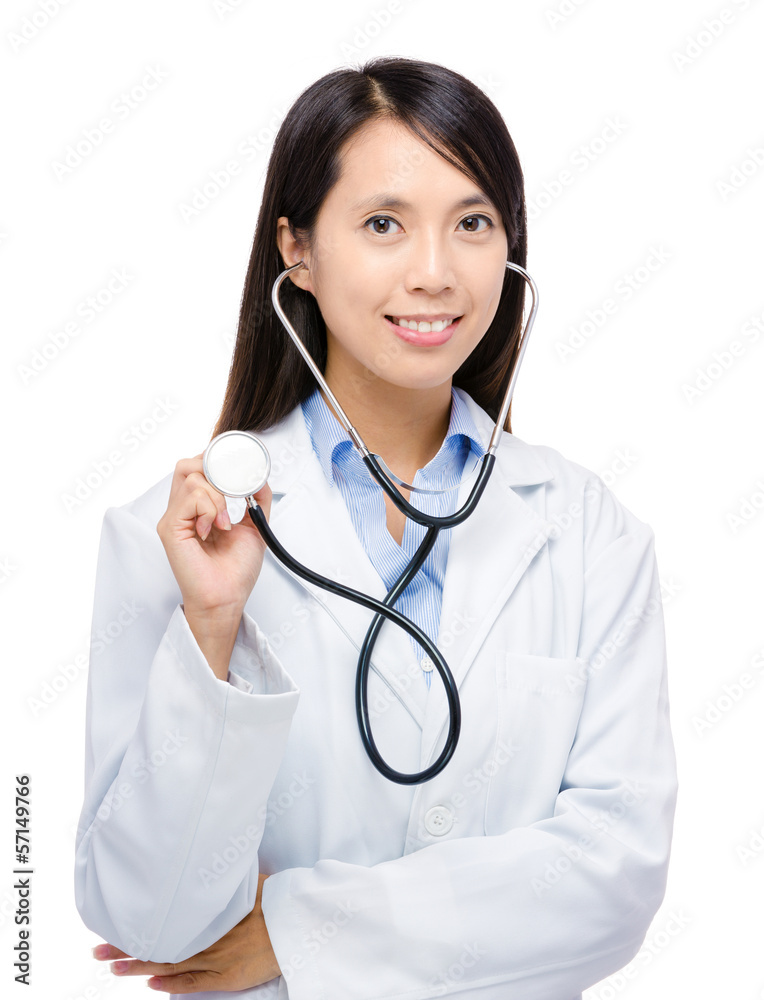 Professional female doctor holding stethoscope Professional female doctor holding stethoscope