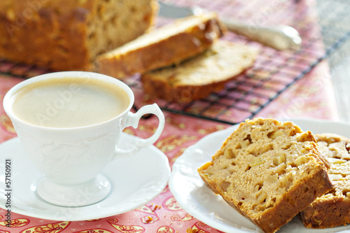 Coffee with apple pound cake