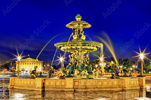 Fountain at Place de la Concord in Paris  by dusk. France © BRIAN_KINNEY