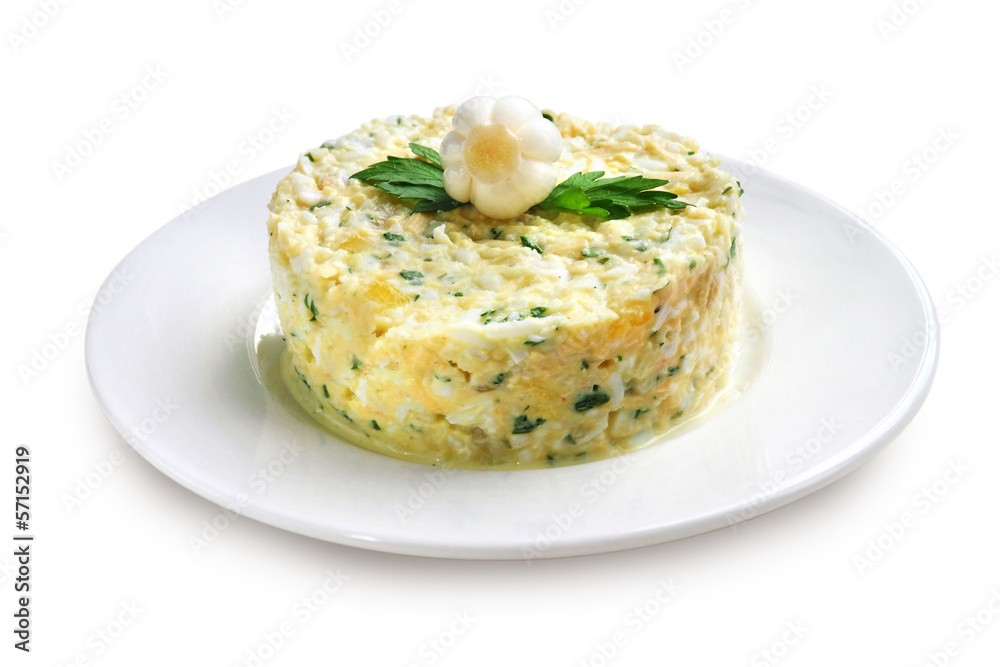 Salad with krill meat isolated on white background Salad with krill meat isolated on white background