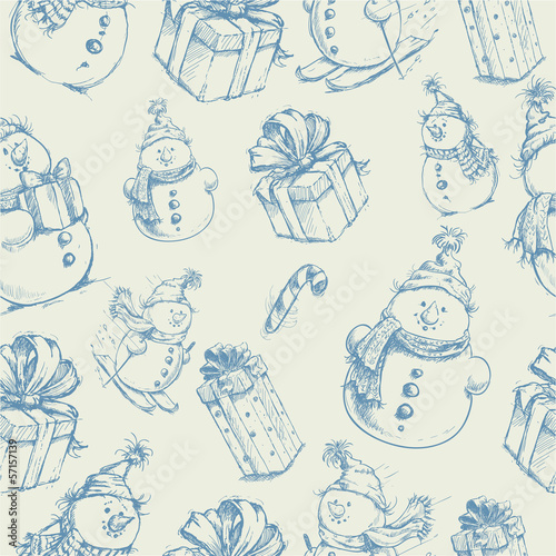 Seamless pattern of vintage hand drawn christmas sketches