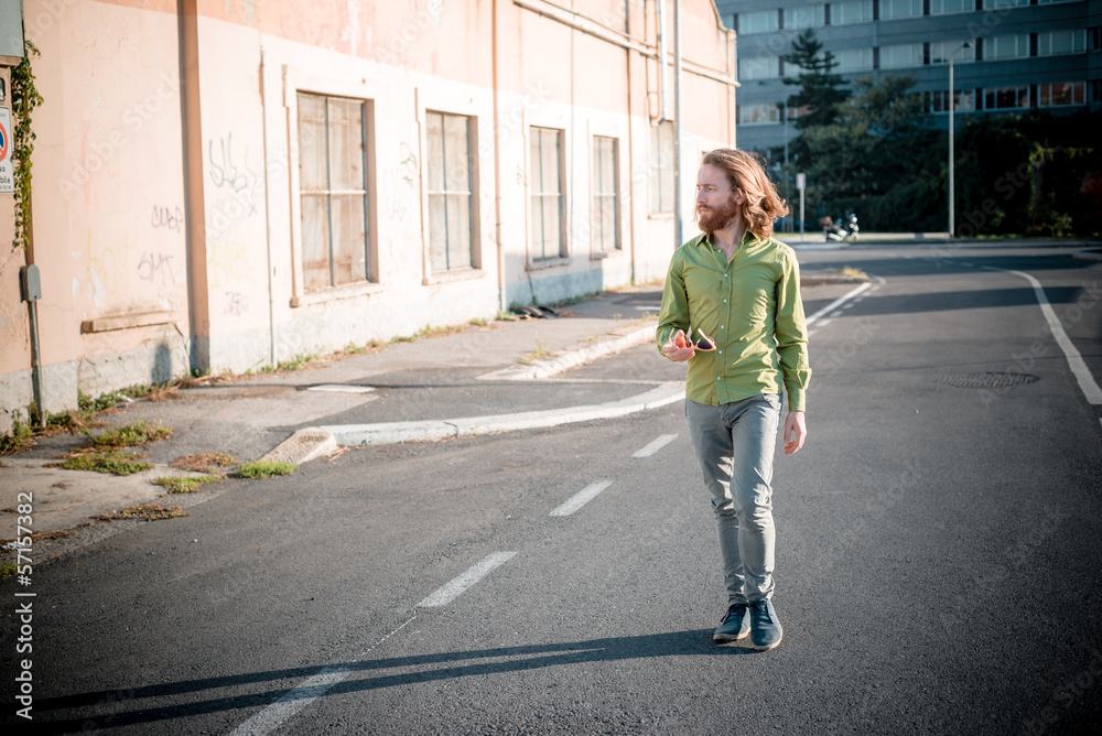stylish hipster model with long red hair and beard lifestyle stylish hipster model with long red hair and beard lifestyle