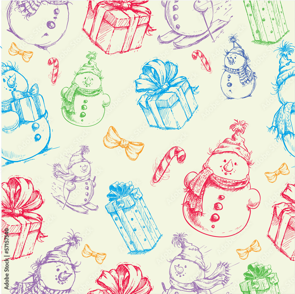 christmas seamless sketch doodles pattern