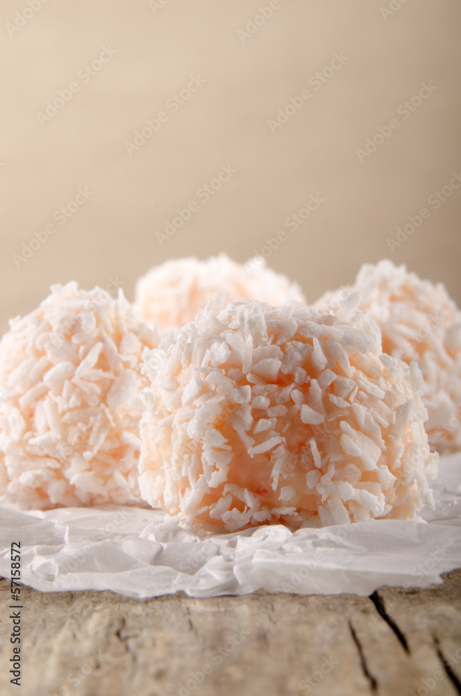 strawberry champagne truffle with coconut flakes strawberry champagne truffle with coconut flakes