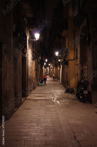 Night on the street of Barcelona Spain