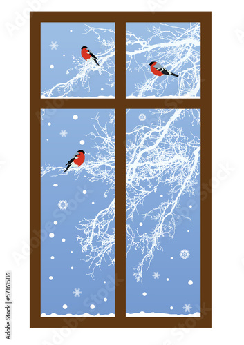 New Year illustration with bullfinches