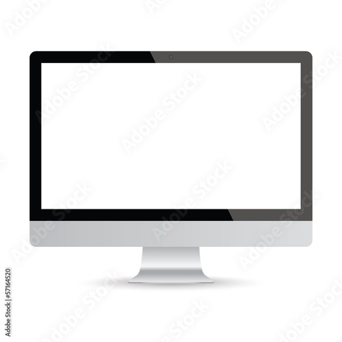 Computer screen, 3D LCD monitor on isolated white background