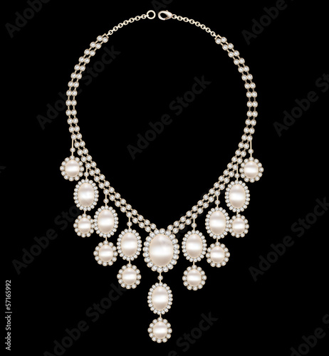 female necklace wedding with pearls on a black background