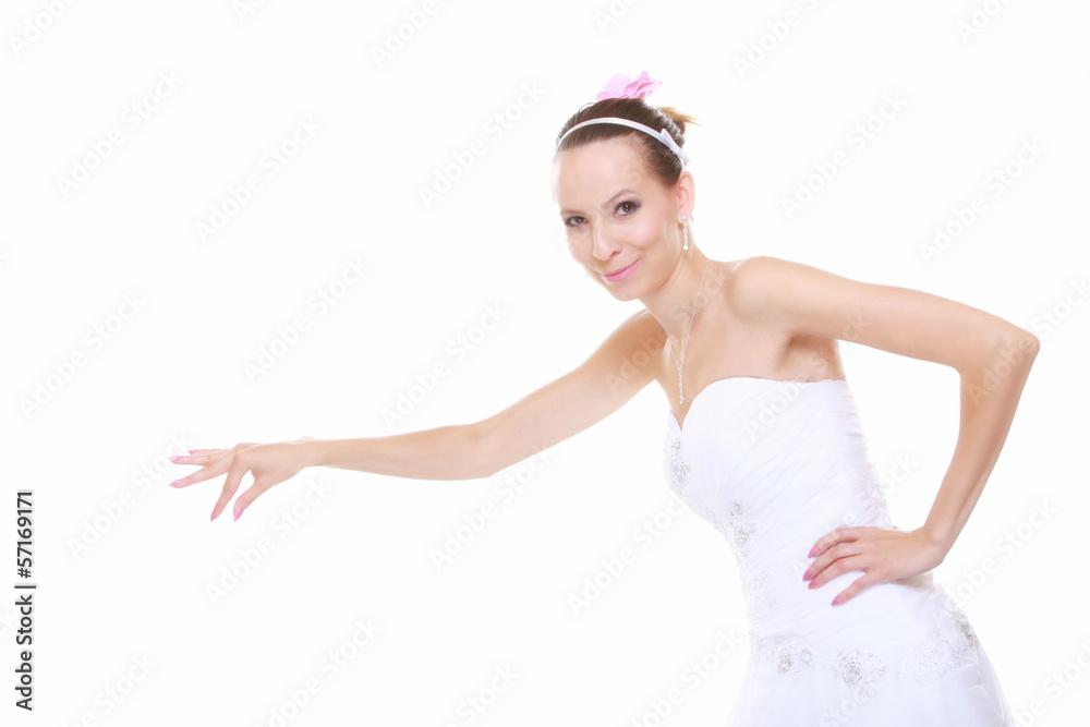woman in wedding dress choosing picking up isolated woman in wedding dress choosing picking up isolated