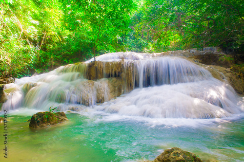 Deep forest waterfall at Erawan waterfall National Park © themorningglory