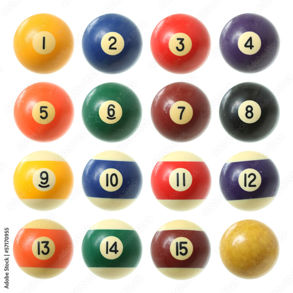 Billiard balls (pool balls) set isolated on white background Billiard balls (pool balls) set isolated on white background