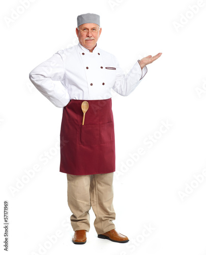 Chef inviting in restaurant.