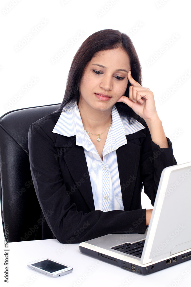 Young business woman thinking at offic Young business woman thinking at offic