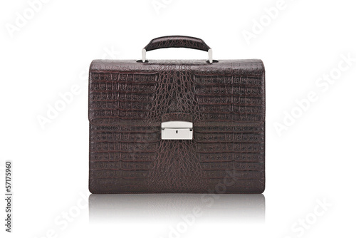 brown briefcase on white