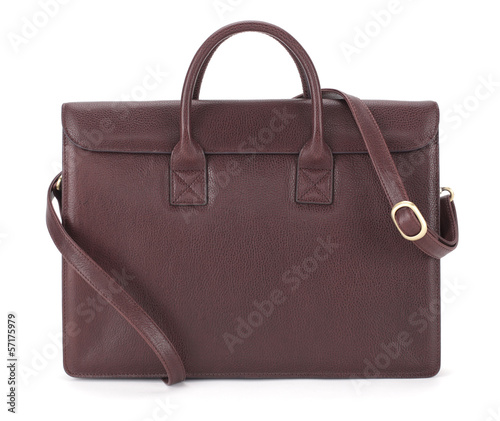 brown briefcase on white
