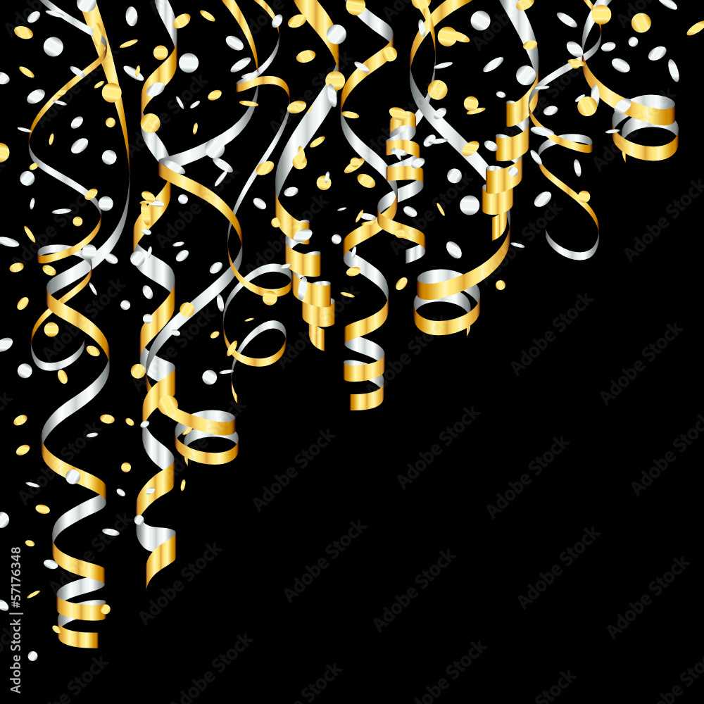 Gold silver white black streamers set Royalty Free Vector
