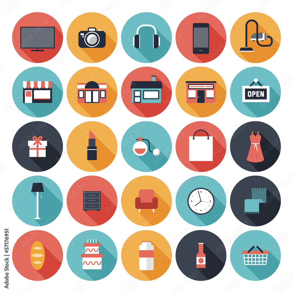 Flat shopping icons set