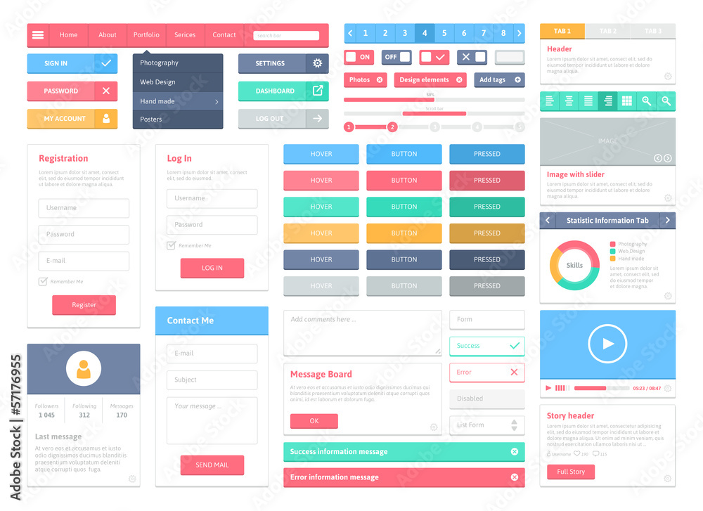 Flat user interface elements set Flat user interface elements set