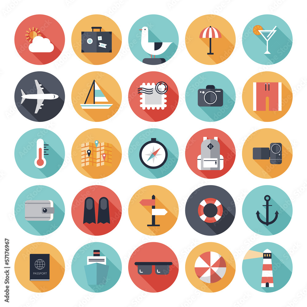 Travel and vacation flat icons set Travel and vacation flat icons set