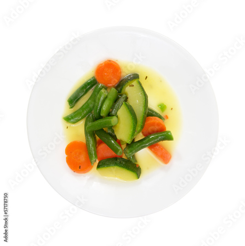 A serving of zucchini carrots and green beans