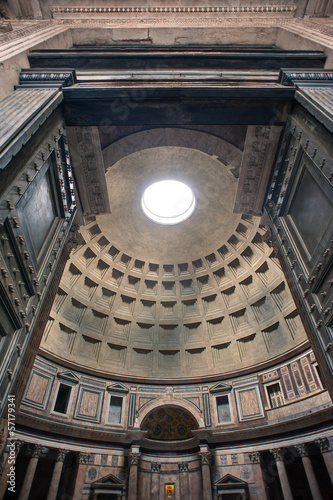 Interior view of the door and dome of the Pantheon in Rome, Ital