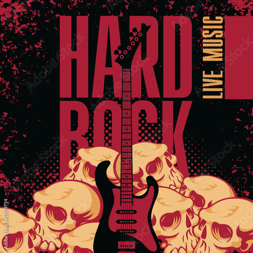 banner with a guitar human skulls and the words hard rock
